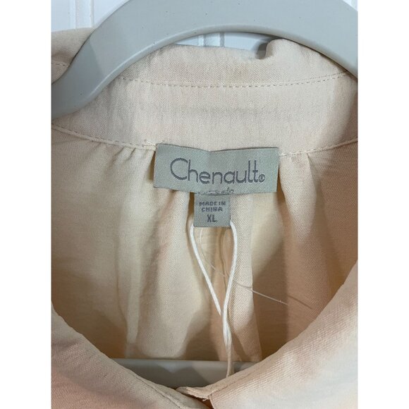Chenault Womens XL Beige Long Sleeve Button-Up Blouse With Smocked Cuffs - Picture 3 of 12